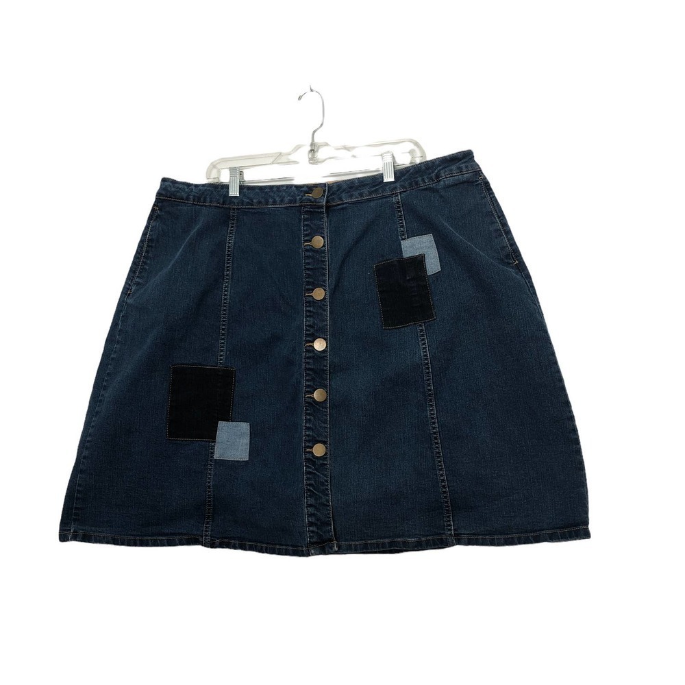 Harper Liv Women Denim Pencil Skirt 22 Patch work Botton Front Closure Pockets